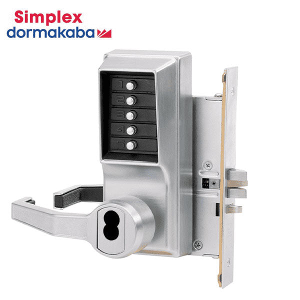 Simplex - L8146B - Mechanical Pushbutton Mortise Lever Set - Combination/Passage/Lockout - SFIC - 2¾" Backset - Satin Chrome - LH - UHS Hardware