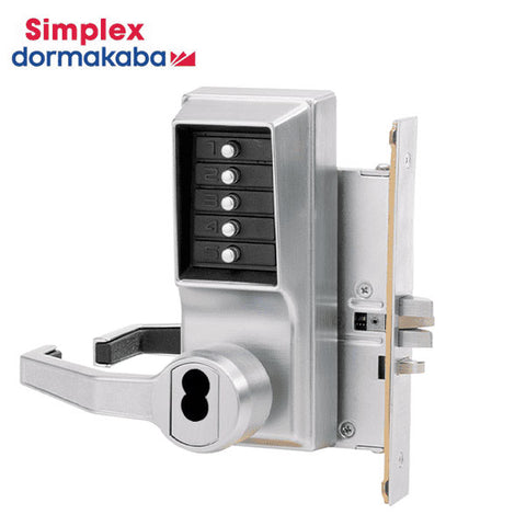 Simplex - LR8146 - Mechanical Pushbutton Mortise Lever Set - Combination/Passage/Lockout - SFIC - 2¾" Backset - Satin Chrome - LHR - UHS Hardware