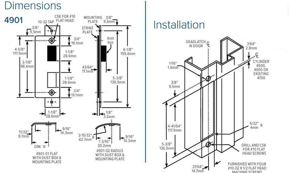 Adams Rite - 4901 - Deadlatch Strike -  Flush Mount Flat Strike - Stainless Steel - UHS Hardware