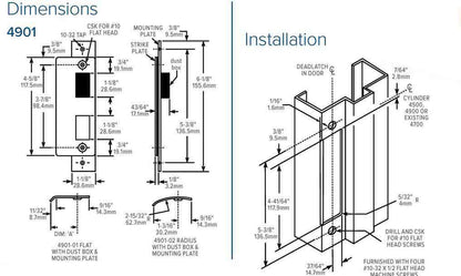 Adams Rite - 4901 - Deadlatch Strike -  Flush Mount Flat Strike - Stainless Steel - UHS Hardware