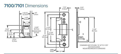 Adams Rite - 7100 - Electric Strike for Adams Rite & Cylindrical Locks -  Anodized Aluminum - Fail Secure -1-1/4" x 4-7/8" Flat Radius Plate - 16VAC - UHS Hardware