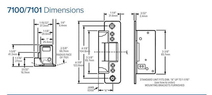 Adams Rite - 7100 - Electric Strike for Adams Rite & Cylindrical Locks -  Anodized Aluminum - Fail Secure - 1-1/4" x 4-7/8" Flat Radius Plate - 12VDC - UHS Hardware