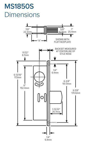 Adams Rite - MS Deadlock - MS1850S - 1-1/8"  Backset - ANSI Size - Straight Bolt - Flat Faceplate - Aluminum - Metal Door - UHS Hardware