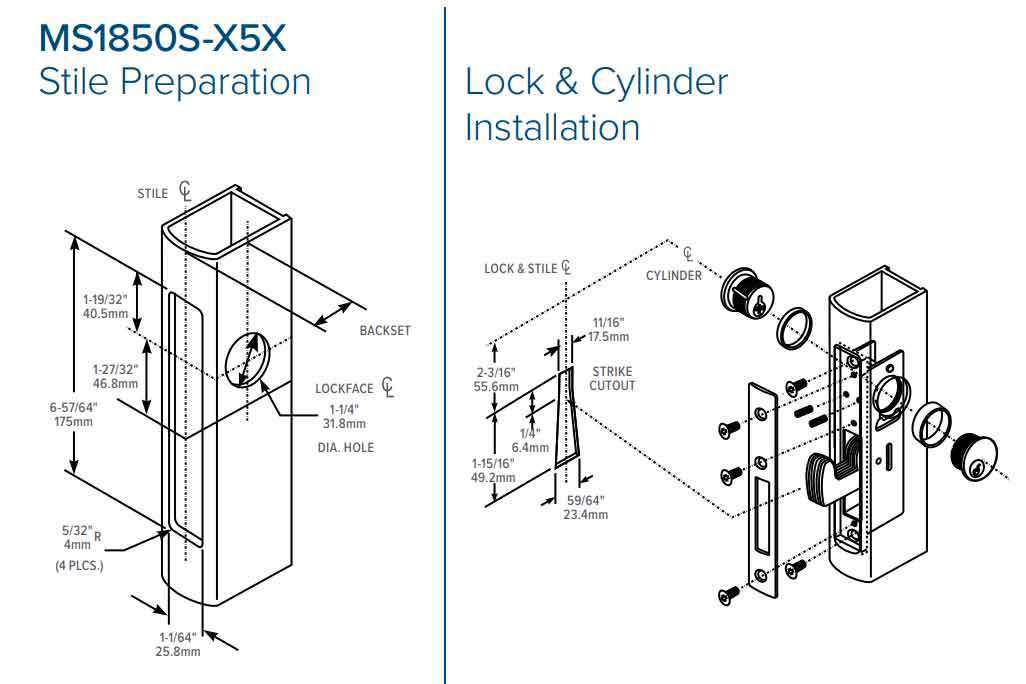 Adams Rite - MS Deadlock - MS1850SN-45X - 1-1/2" Backset - ANSI Size - Hook Bolt - Flat Faceplate - Aluminum - Metal / Wood Door - UHS Hardware