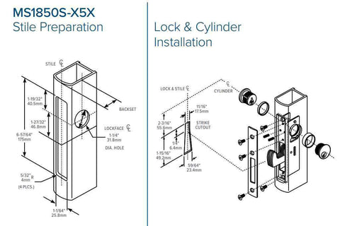 Adams Rite - MS Deadlock - MS1850SN-45X - 1-1/2" Backset - ANSI Size - Hook Bolt - Flat Faceplate - Aluminum - Metal / Wood Door - UHS Hardware