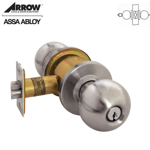 Arrow - RK11 - RK Series Cylindrical Lockset - 2 3/8" Backset - 32D - Satin Stainless Steel - Entrance - Schlage "C" Keyway  - Grade 2 - UHS Hardware