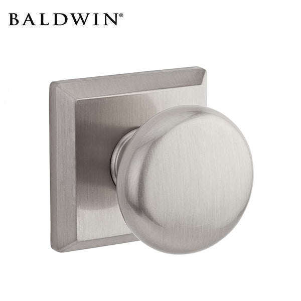 Baldwin Reserve - PV.ROU.TSR - Round Knob - Traditional Square Rose - 150 - Satin Nickel - Privacy - Grade 2 - UHS Hardware