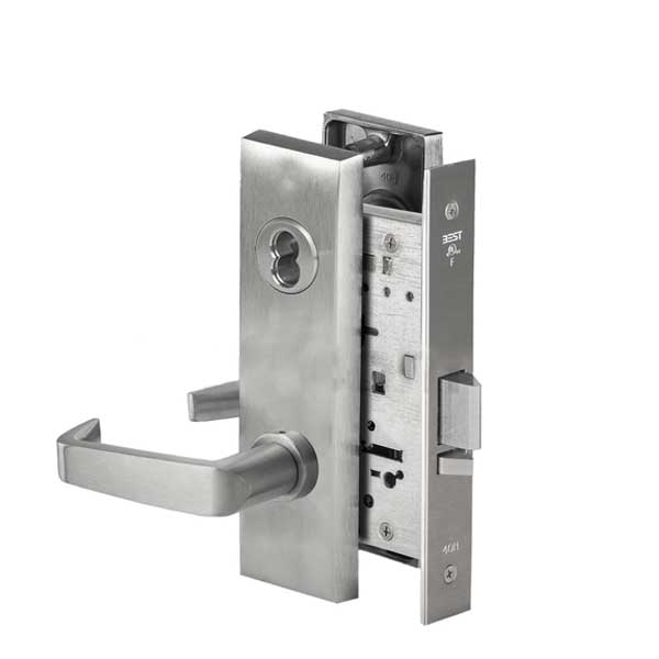 BEST - 45H7D15M - Mortise Lock - Storeroom - 15 Lever - M Escutcheon - SFIC Less Core - 626 - Satin Chrome Finish - Non-handed - Grade 1 - UHS Hardware