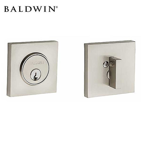 Baldwin Estate - 8220 Santa Monica Contemporary Square Deadbolt - Singl Cyl - 150 - Satin Nickel - Grade 2 - UHS Hardware