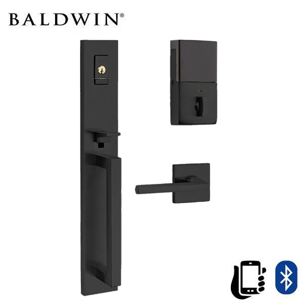 Baldwin Estate Evolved - 85392.BLENT - Minneapolis Escutcheon Full Handleset - Singl Cyl - Bluetooth - 190 - Satin Black - Grade 2 - LH - UHS Hardware
