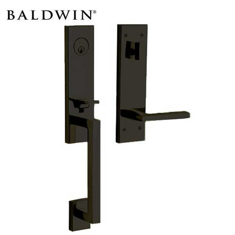 Baldwin Estate - 85391.LENT - Minneapolis 3/4 Escutcheon Handleset - Singl Cyl - 190 - Satin Black - Grade 2 - LH - UHS Hardware