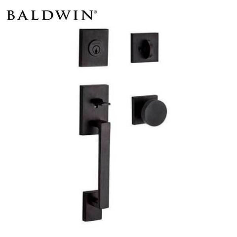 Baldwin Reserve - La Jolla Contemporary Knob Handleset - Singl Cyl - Contemporary Square Rose - 190 - Satin Black - Grade 2 - UHS Hardware