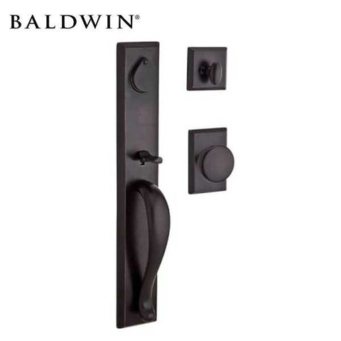 Baldwin Reserve - Longview Rustic Knob Handleset - Singl Cyl - Rustic Square Rose - 481 - Dark Bronze - Grade 2 - UHS Hardware