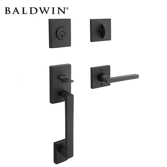 Baldwin Reserve - La Jolla Contemporary Lever Handleset - Singl Cyl - Contemporary Square Rose - 190 - Satin Black - Grade 2 - Optional Handing - UHS Hardware