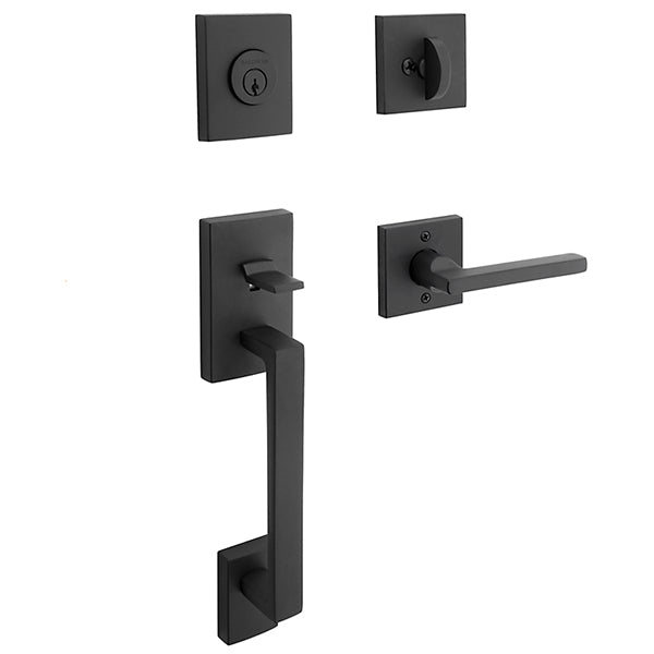 Baldwin Reserve - La Jolla Contemporary Lever Handleset - Singl Cyl - Contemporary Square Rose - 190 - Satin Black - Grade 2 - Optional Handing - UHS Hardware