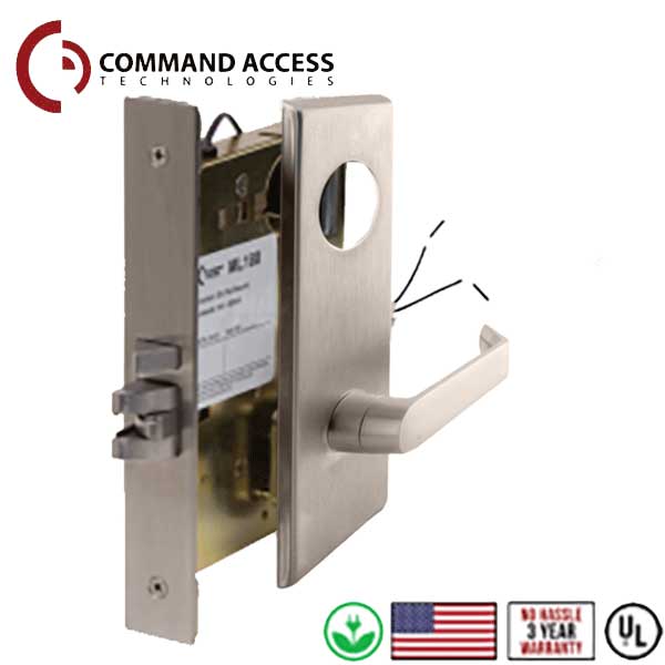 Command Access - Electrified Mortise Lever set - Fail Secure - Storeroom - ESC17 - 24V - Satin Chrome - Grade 1 - UHS Hardware