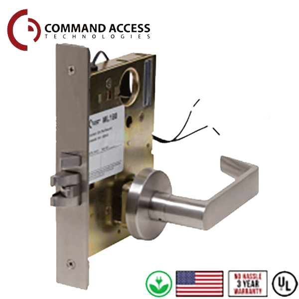 Command Access - Electrified Mortise Lever Set - Fail Secure - Request to Exit - Storeroom - L6 - 24V - Satin Chrome - Grade 1 - UHS Hardware