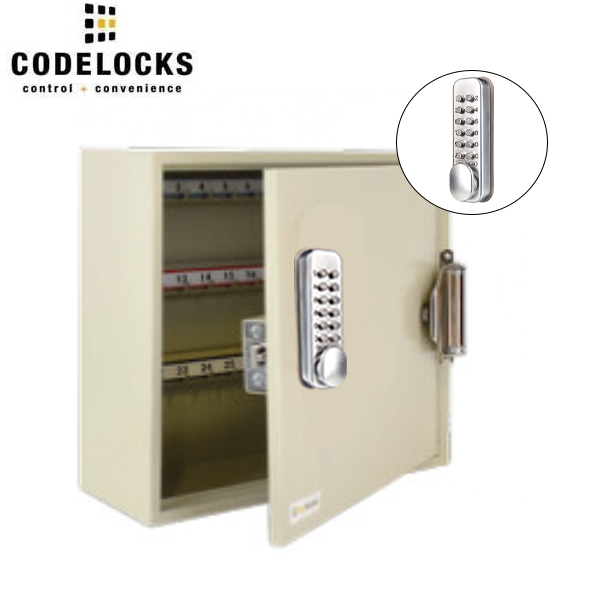 CodeLocks - Key Secure Hook Padlock Cabinet w/ CL160 - Self Closing - Mechanical Lock - Tubular Mortise Latch - Hold Back Feature - QuickCode - Optional Cabinet Storage - UHS Hardware