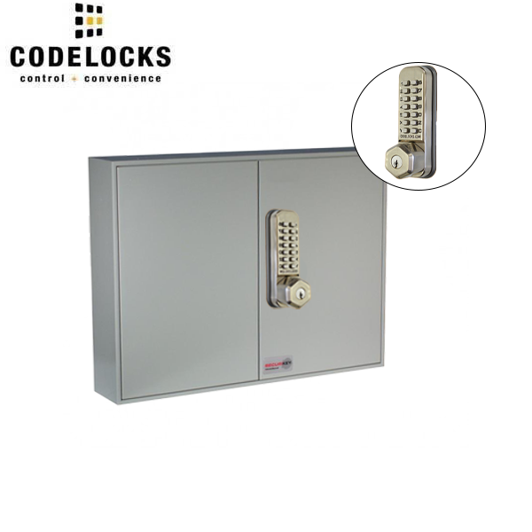 CodeLocks - Key Secure Hook Padlock Cabinet w/ CL255 - Brushed Steel - Mechanical Lock - Tubular Mortise Latch - Optional Storage - UHS Hardware