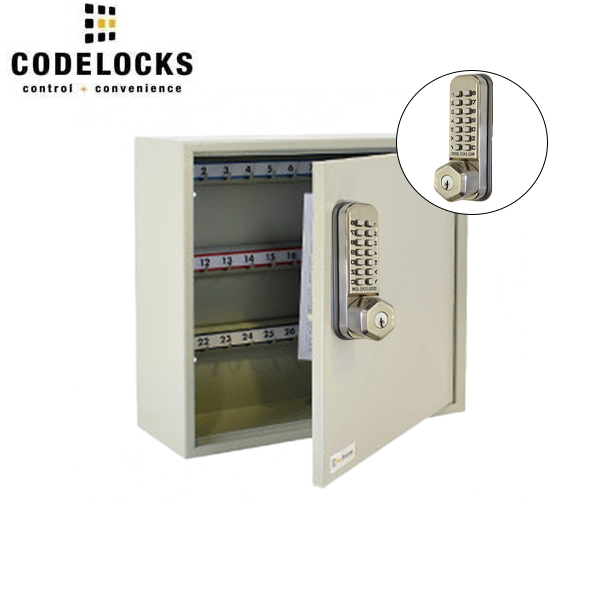 CodeLocks - Key Secure Hook Padlock Cabinet w/ CL255 - Brushed Steel - Mechanical Lock - Tubular Mortise Latch - Optional Storage - UHS Hardware