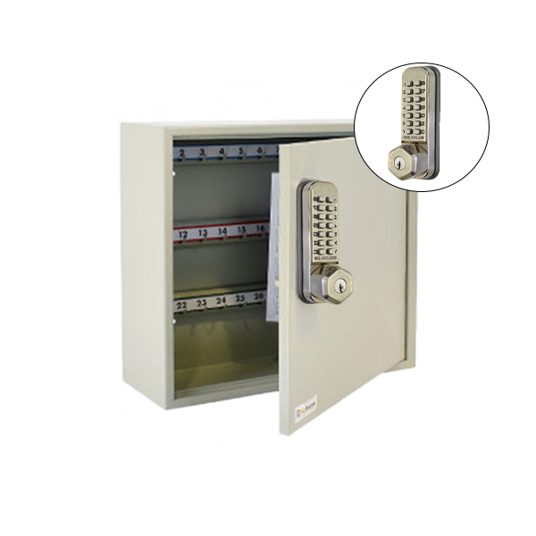 CodeLocks - Key Secure Hook Padlock Cabinet w/ CL255 - Brushed Steel - Mechanical Lock - Tubular Mortise Latch - Optional Storage - UHS Hardware