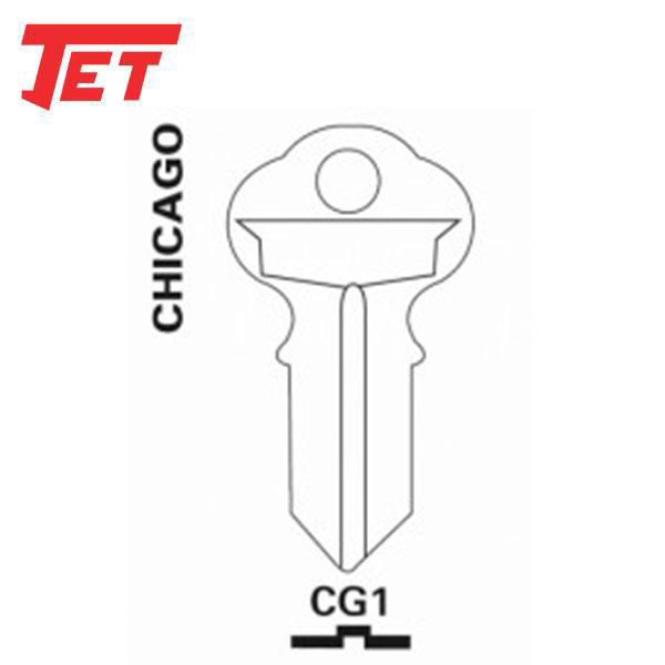 JET - CG1 - Double-Sided Chicago Cabinet Key - Brass - UHS Hardware