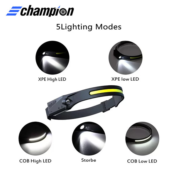 Champion - CP-H001 - Waterproof / Shockproof - 3W COB Rechargeable LED Headlamp Work Light - 350 Lumens Front COB / 150 Lumens Spot Light - 1200mAh Rechargeable Battery