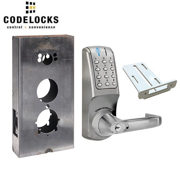 CodeLocks - CL5210 Gate Box Kit - Electronic Door Lock - Tubular Latchbolt Gate Box Kit - Brushed Steel - Fire Rated - Grade 2 - UHS Hardware