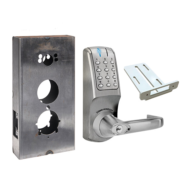 CodeLocks - CL5210 Gate Box Kit - Electronic Door Lock - Tubular Latchbolt Gate Box Kit - Brushed Steel - Fire Rated - Grade 2 - UHS Hardware