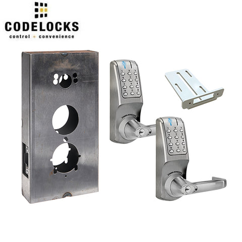 CodeLocks - CL5210 Gate Box Kit - Electronic Door Lock - Tubular Latchbolt Gate Box Kit - Double Sided - Brushed Steel - Fire Rated - Grade 2 - UHS Hardware
