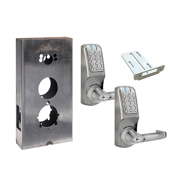 CodeLocks - CL5210 Gate Box Kit - Electronic Door Lock - Tubular Latchbolt Gate Box Kit - Double Sided - Brushed Steel - Fire Rated - Grade 2 - UHS Hardware