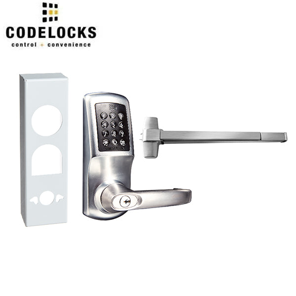 CodeLocks - CL5510 Gate Box Kit - Electronic Door Exit Trim with Panic Rim Exit Device - Heavy Duty - Panic Access Kit - Brushed Steel - Grade 2 - UHS Hardware