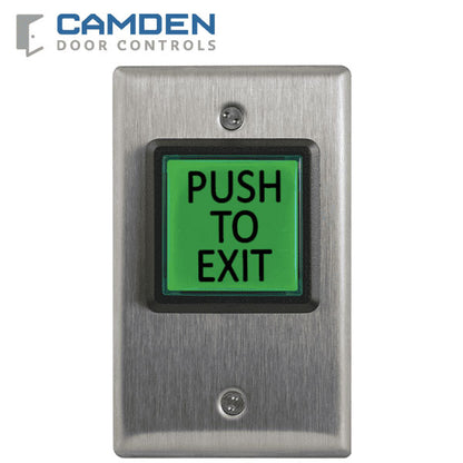 Camden CM-30E - Push/Exit Square Switch - LED Illuminated - w/ French Label - 12V-28V - UHS Hardware