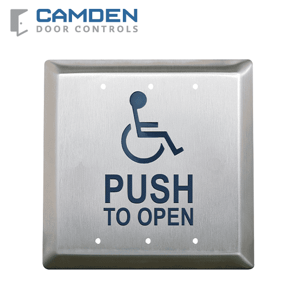 Camden CM-45/4 - Square Push Plate Switch - w/ Push to Open Sign - 4-1/2" - UHS Hardware