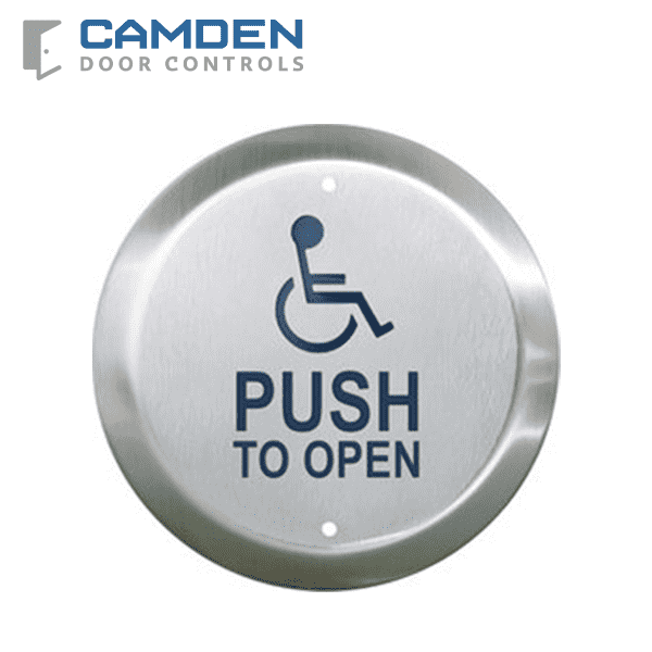 Camden CM-60/4 - Round Push Plate Switch - w/ Push to Open Sign - 6" - UHS Hardware
