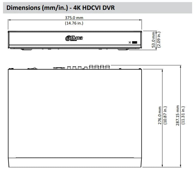 Dahua / HDCVI DVR / 16 Channels / Analytics+/1U / Penta-brid / 8MP / 4k / 4TB HDD / X72A3A4 - UHS Hardware
