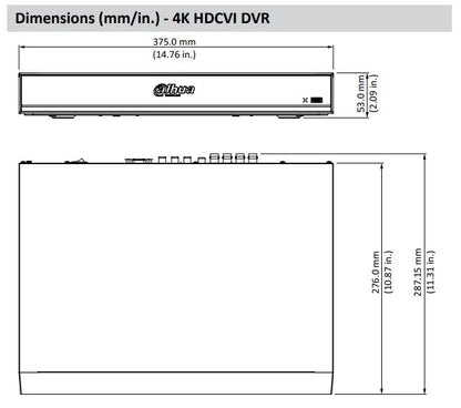 Dahua / HDCVI DVR / 16 Channels / Analytics+/1U / Penta-brid / 8MP / 4k / 4TB HDD / X72A3A4 - UHS Hardware