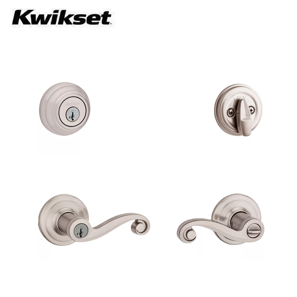 Kwikset - 991LL - Lido Combo Set - Knob & Deadbolt - Round Rose - 15 - Satin Nickel  - Entrance - Grade 2 - UHS Hardware