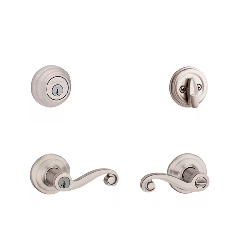 Kwikset - 991LL - Lido Combo Set - Knob & Deadbolt - Round Rose - 15 - Satin Nickel  - Entrance - Grade 2 - UHS Hardware