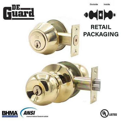 Premium Combo Lockset - Polished Brass - Entrance - Retail Packaging - KW1/SC1 - Grade 3 - UHS Hardware