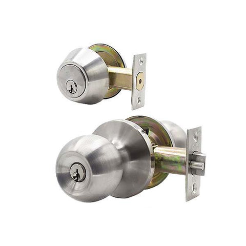 Premium Combo Lockset - Knob & Deadbolt -  Entrance - Stainless Steel - Retail Packaging - KW1 / SC1 - Grade 3 - UHS Hardware