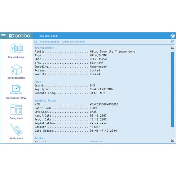 Dambo Key Tool - Key Cloner - Read Write Transponders - UHS Hardware