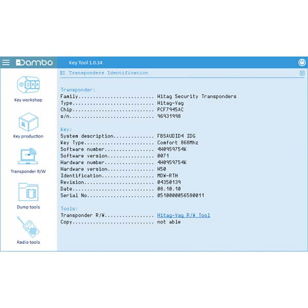 Dambo Key Tool - Key Cloner - Read Write Transponders - UHS Hardware