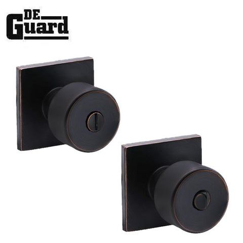 Contemporary Flat Ball Door Knob Set - Privacy - Square Rose - Aged Bronze - Grade 3 - UHS Hardware
