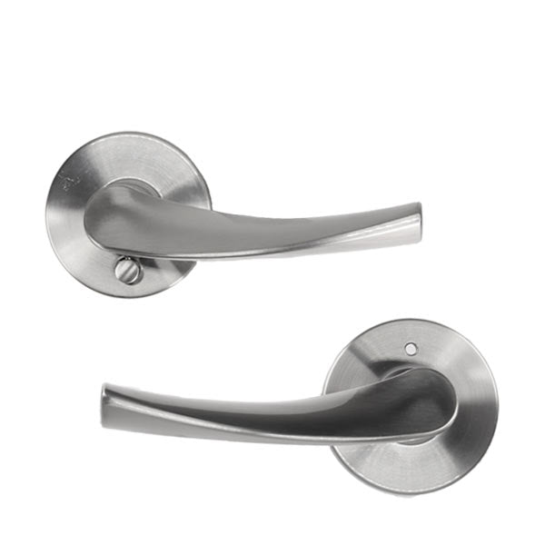 Contemporary Wave Lever Set - Privacy - Round Rose - Satin Nickel - Grade 3 - UHS Hardware