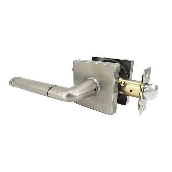Premium Contemporary Lever Set Lock - Square Rose -Bright Satin Nickel - Passage - Grade 3 - UHS Hardware