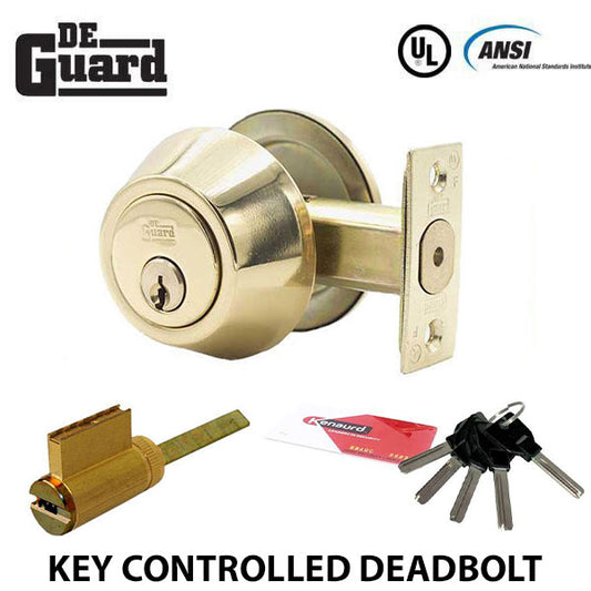 Premium Single Sided Deadbolt - w/ Key Controlled KIK Cylinder - 06 Keyway - UL Listed - US3 - Polished Brass - SC1 - UHS Hardware