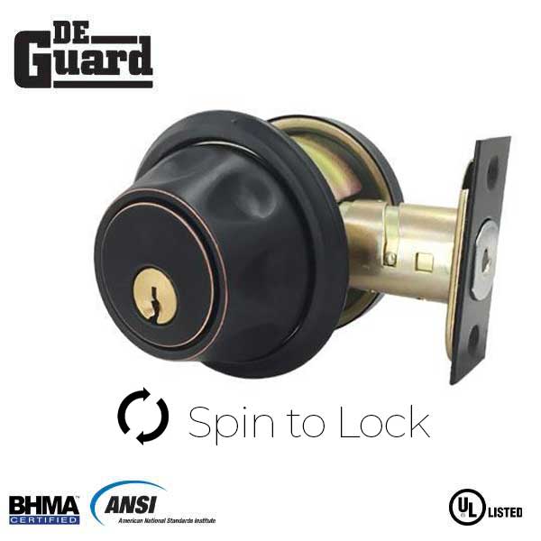 Premium Single Cylinder "Spin To Lock" Deadbolt - Oil Rubbed Bronze - Grade 3 - KW1 - UHS Hardware