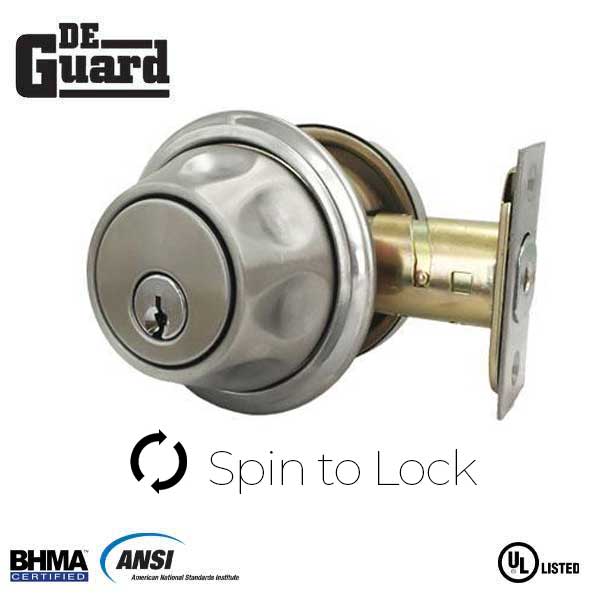 Premium Single Cylinder "Spin To Lock" Deadbolt Satin Chrome Grade UHS Hardware