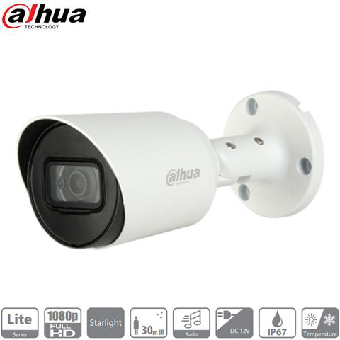 Dahua / HDCVI / 2MP / Bullet Camera / Fixed / 2.8mm Lens / Outdoor / IP67 / 30m Smart IR / Starlight / Built-in Microphone / 5 Year Warranty / DH-A21CF02 - UHS Hardware